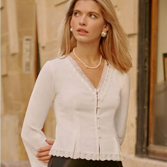 Petite Studio Joelle Lace Button-Up Blouse - Picture 1 of 8